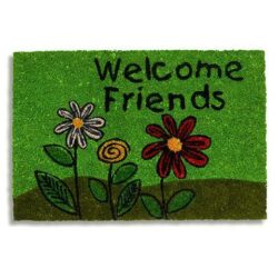 Kokosfussmatte Welcome friends mit Blumen